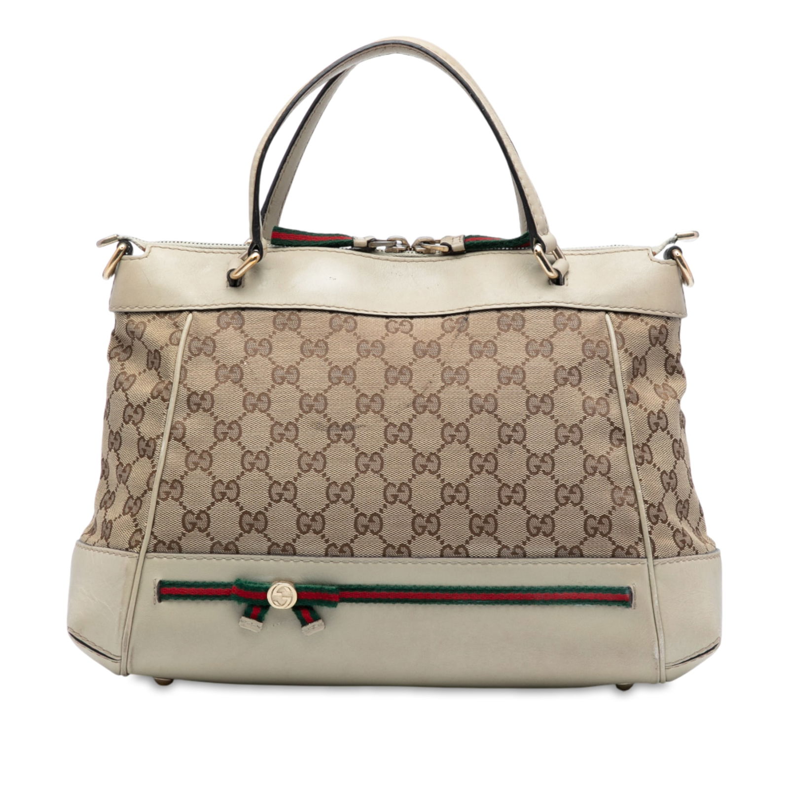 Gucci GG Canvas Web Mayfair Satchel Brown Fabric Bag Italy (1 of 7)