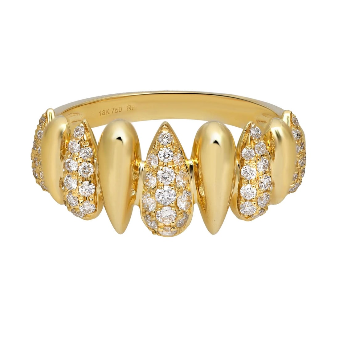 Rachel Koen 18K Yellow Gold Pave Set Diamond Multi Drop Band Ring 0.45ct Size 6.5: Rachel Koen 18K Yellow Gold Pave Set Diamond Multi Drop Band Ring 0.45ct Size 6.5 Elevate your style with this exquisite Pave Set Round Diamond Multi Drop Shape Band Ring. Expertly crafted from high-p