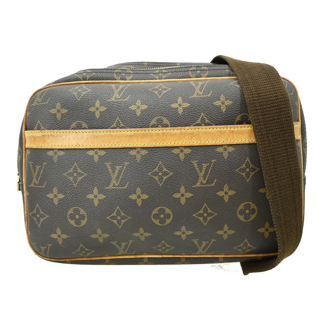 Reporter PM Shoulder Bag by Louis Vuitton in Brown: Reporter PM Shoulder Bag by Louis Vuitton in Brown This pre-owned Louis Vuitton Reporter PM messenger bag is crafted in brown leather and designed for women. It features a shoulder strap and shows sig