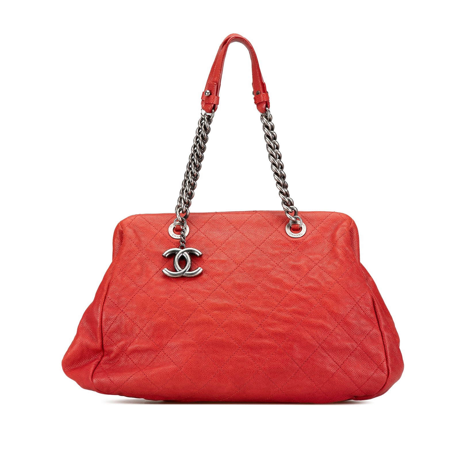 Chanel Medium Quilted Caviar Frame Tote Red Leather with Chain Handles (1 of 7)