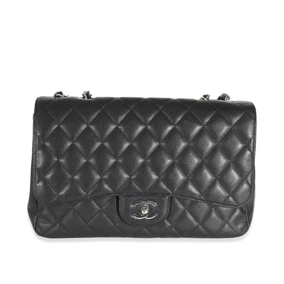 Chanel Jumbo Classic Black Caviar Leather Single Flap Handbag (1 of 8)