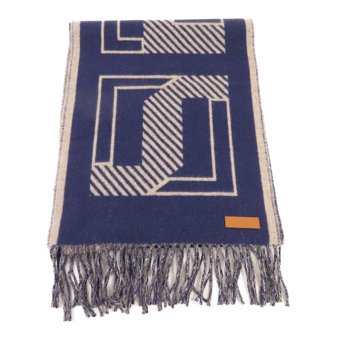 HERMES Cashmere Scarf in Blue and Grey from France (1 of 9)