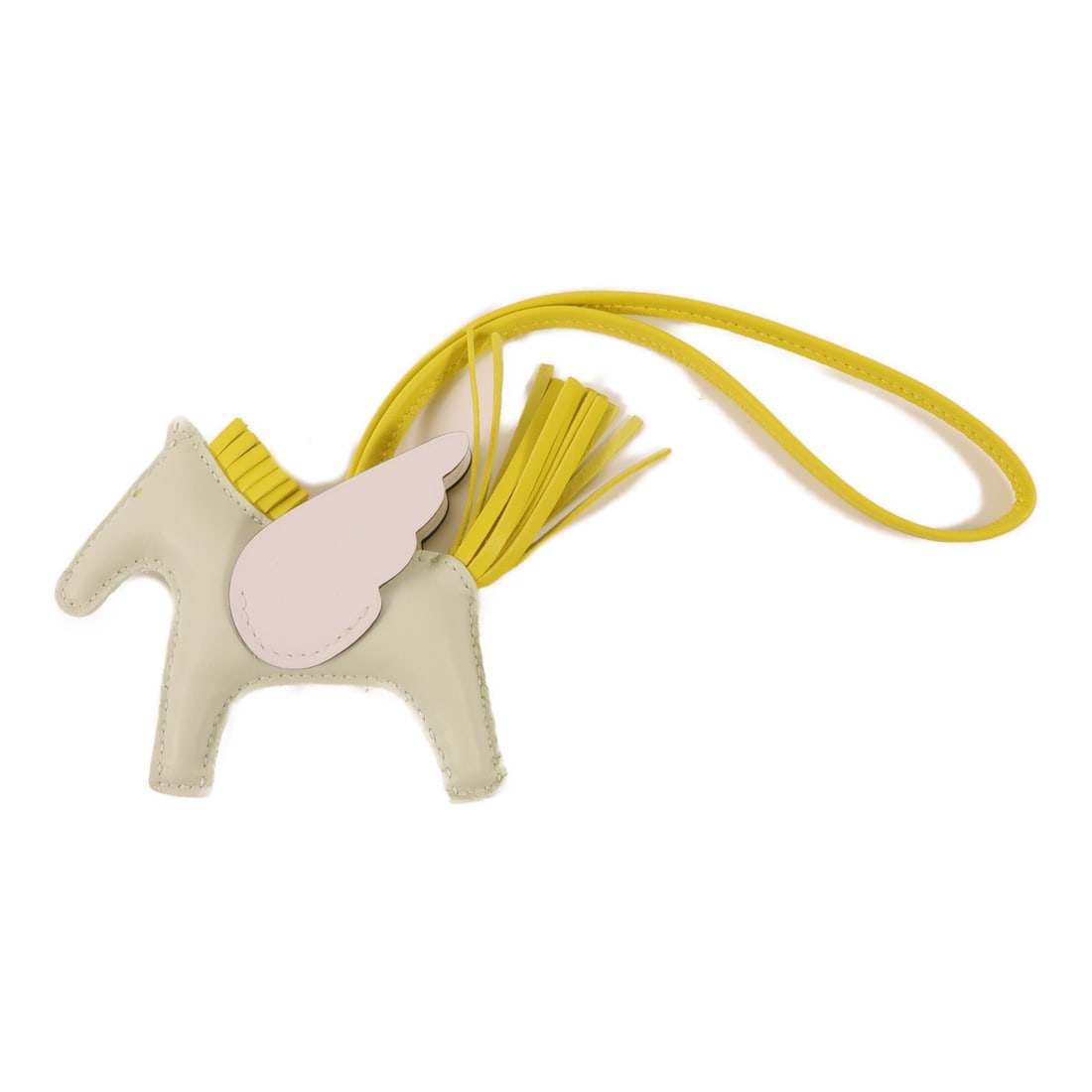 HERMES Rodeo Pegase PM Charm Calfskin Leather White Yellow: HERMES Rodeo Pegase PM Charm Calfskin Leather White Yellow Elevate your style with the HERMES Rodeo Pegase PM Charm, crafted from high-quality Veau Swift leather. This exquisite charm features a prist