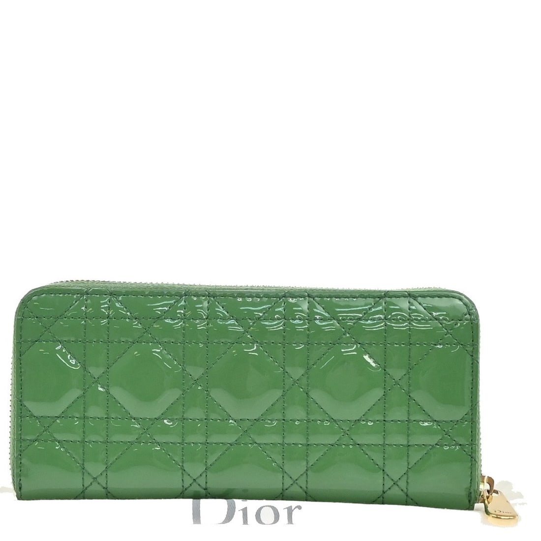 Lady Dior Green Zip Wallet by Christian Dior: Lady Dior Green Zip Wallet by Christian Dior This pre-owned Christian Dior Lady Dior zip around wallet features a green exterior and is designed for women. The wallet shows signs of previous use, incl
