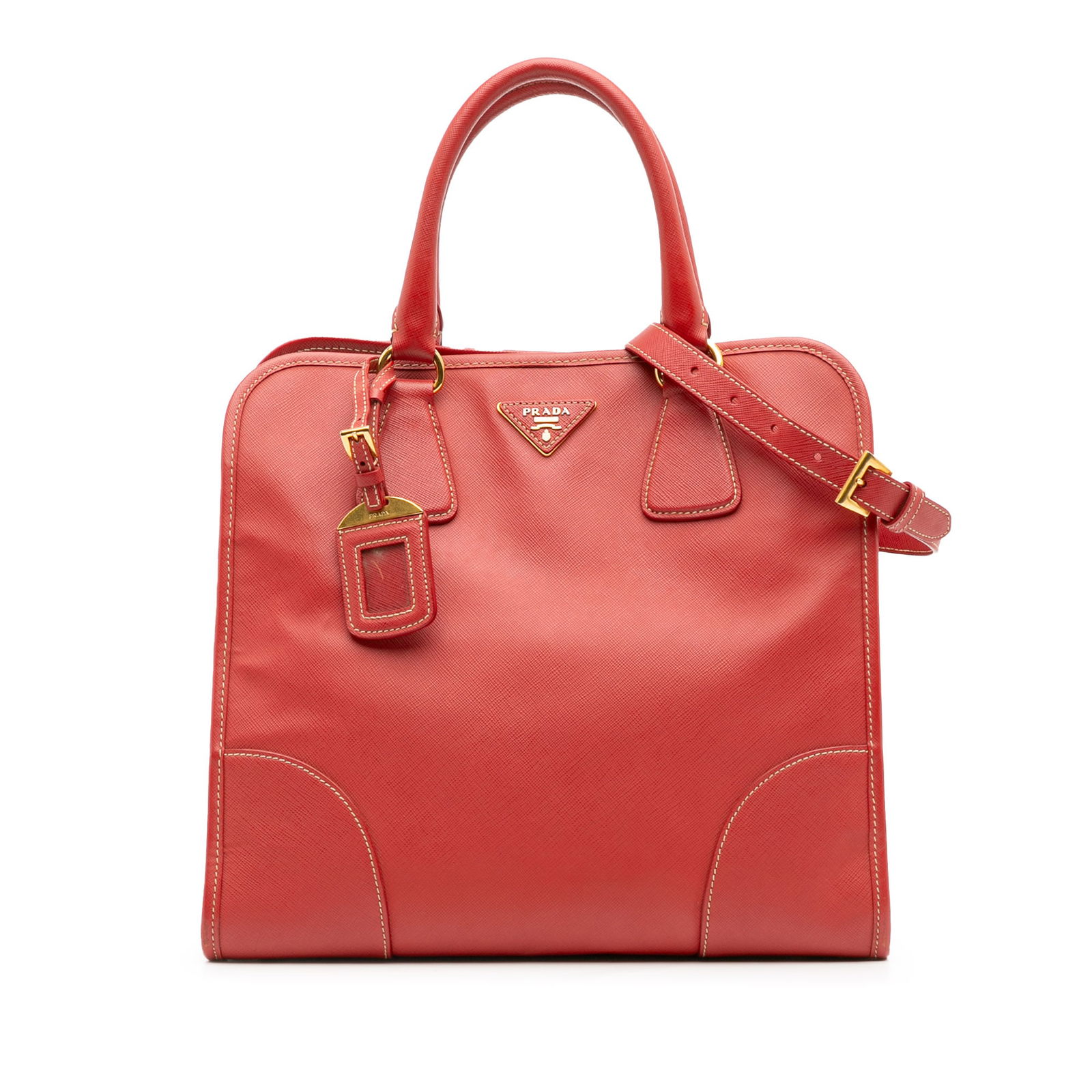 Prada Saffiano Lux Red Leather Shopping Tote with Detachable Strap (1 of 14)