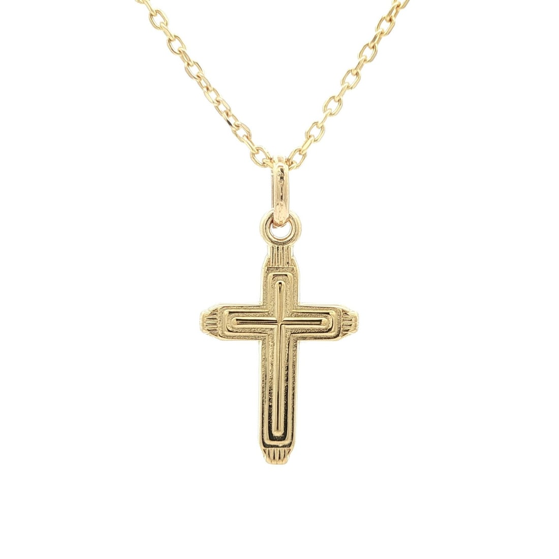 Dainty 14k Yellow Gold Cross Pendant with 16 Inch Cable Link Necklace (1 of 10)