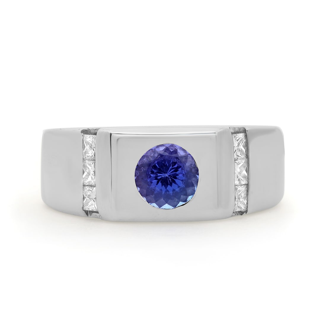 Rachel Koen 14K White Gold Tanzanite Diamond Mens Ring 1.35 Cttw Size 10.5: Rachel Koen 14K White Gold Tanzanite Diamond Mens Ring 1.35 Cttw Size 10.5 This exquisite men's ring from Rachel Koen is crafted in 14K white gold and showcases a stunning round cut Tanzanite as the c