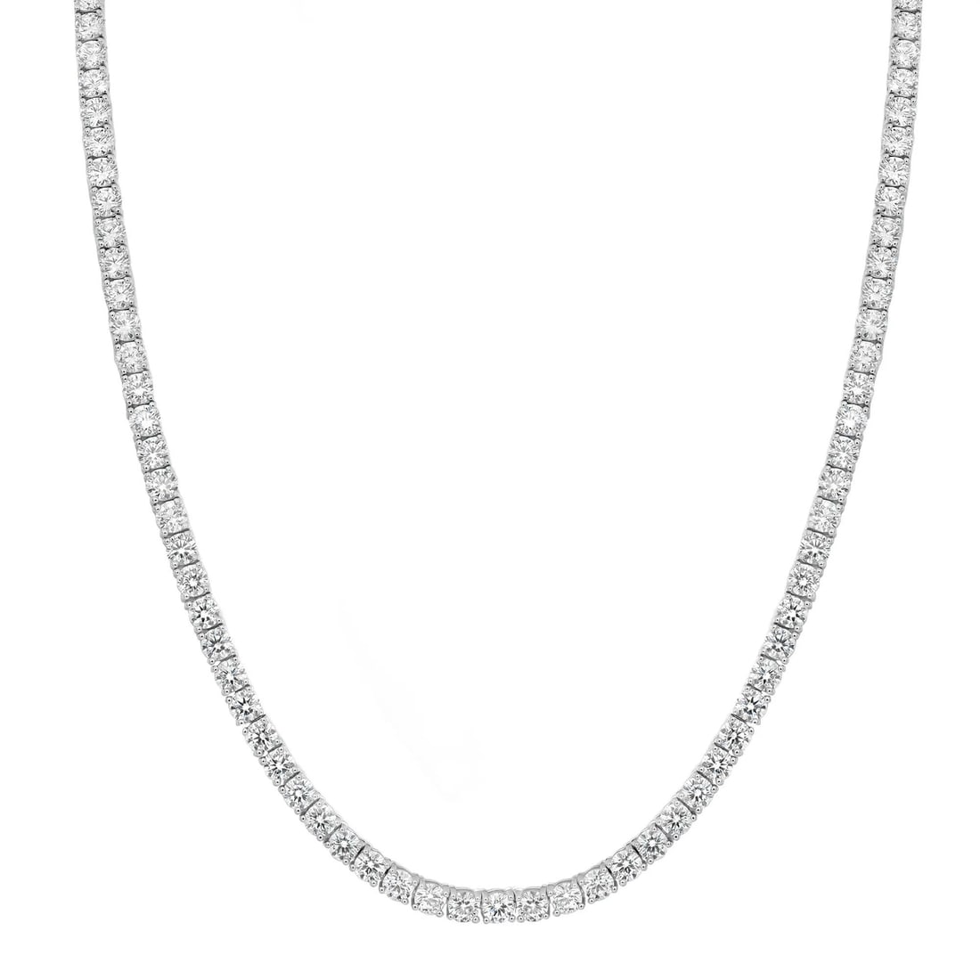 Rachel Koen 14K White Gold 13.40ct Lab Grown Diamond Tennis Necklace: Rachel Koen 14K White Gold 13.40ct Lab Grown Diamond Tennis Necklace This stunning prong set round cut lab grown diamond tennis necklace is an iconic piece that remains timeless in fashion. Crafted fr