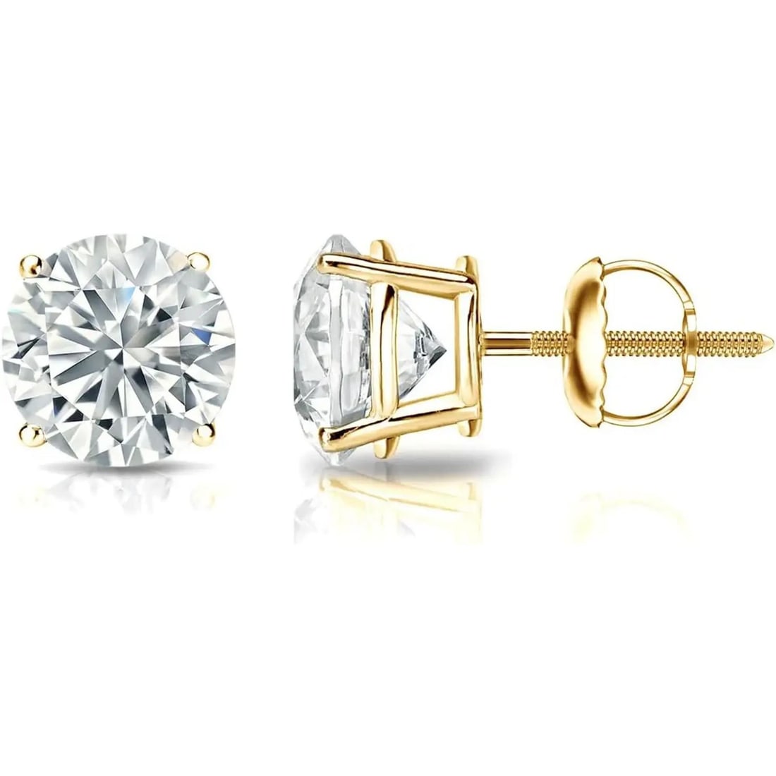 Rachel Koen 14K Yellow Gold 1.01CTW Lab Grown Diamond Stud Earrings: Rachel Koen 14K Yellow Gold 1.01CTW Lab Grown Diamond Stud Earrings Elevate your elegance with these stunning Four Prong Round Lab Grown Diamond Stud Earrings, expertly crafted from high-polished 14K