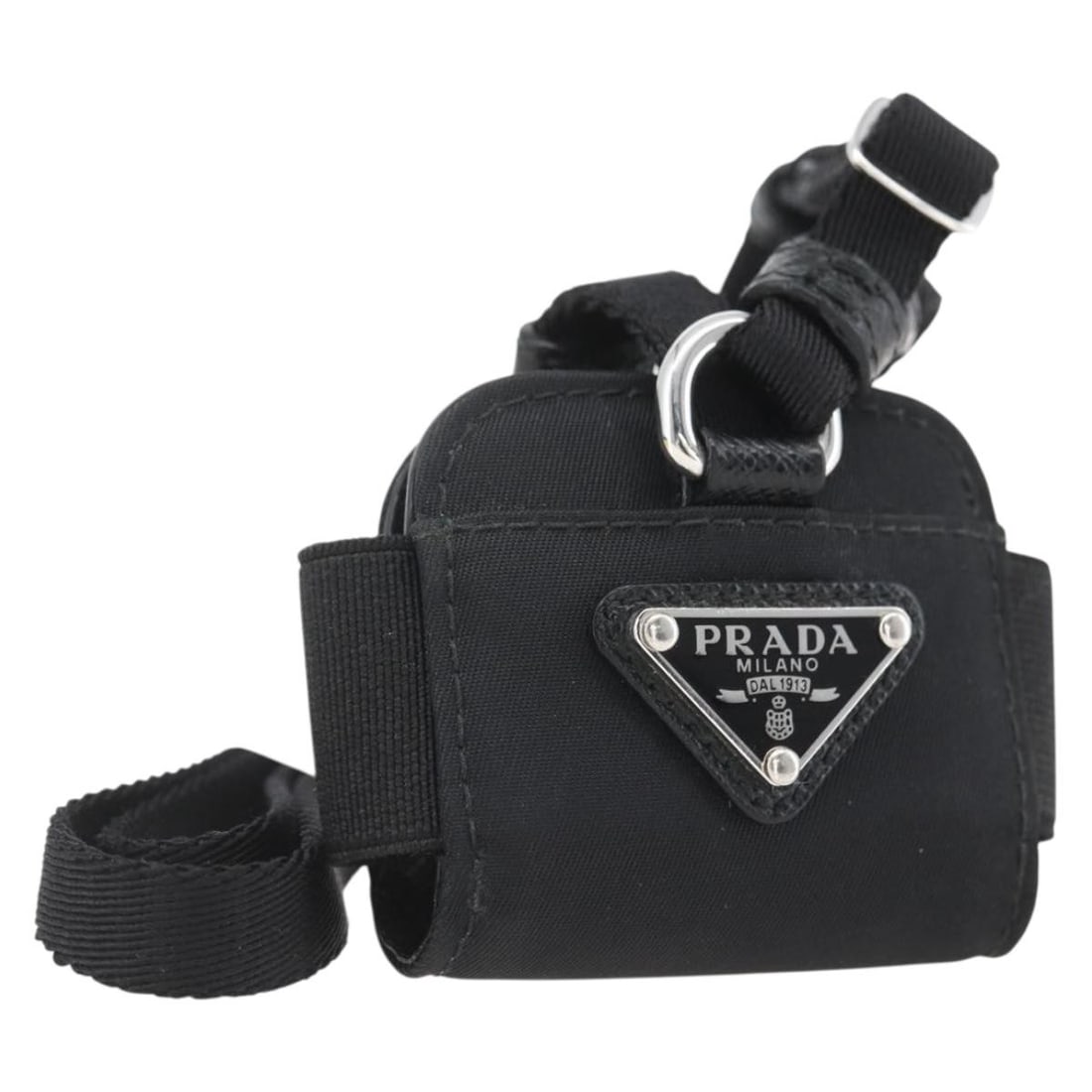 Black Nylon Prada 1ZD005 Earphone Case for AirPods Pro with Box: Black Nylon Prada 1ZD005 Earphone Case for AirPods Pro with Box This PRADA earphone case is designed for AirPods Pro and crafted from black nylon. Made in Italy, it features subtle surface stains and