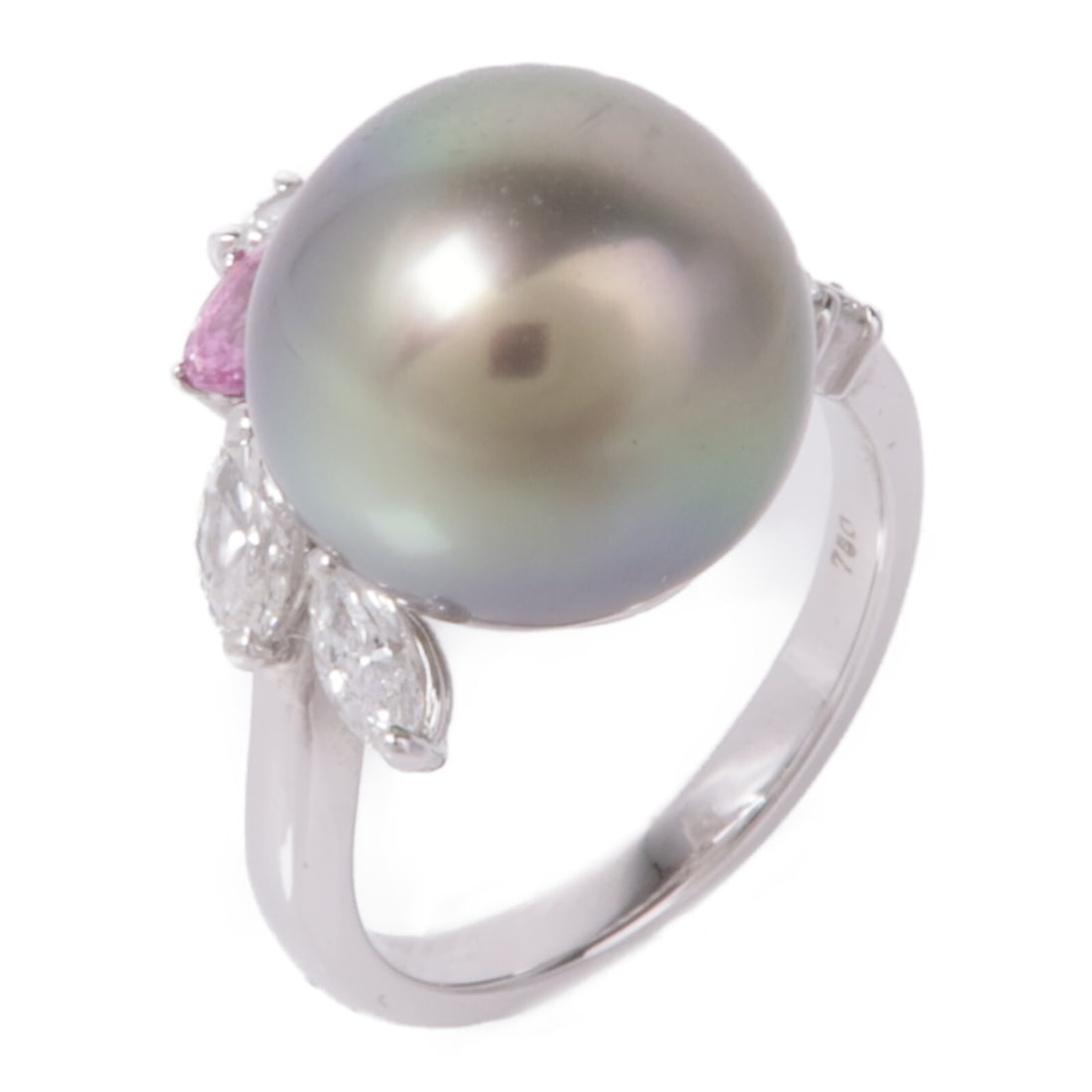 Elegant Pearl Diamond Pink Sapphire Ring in 18K White Gold (1 of 9)