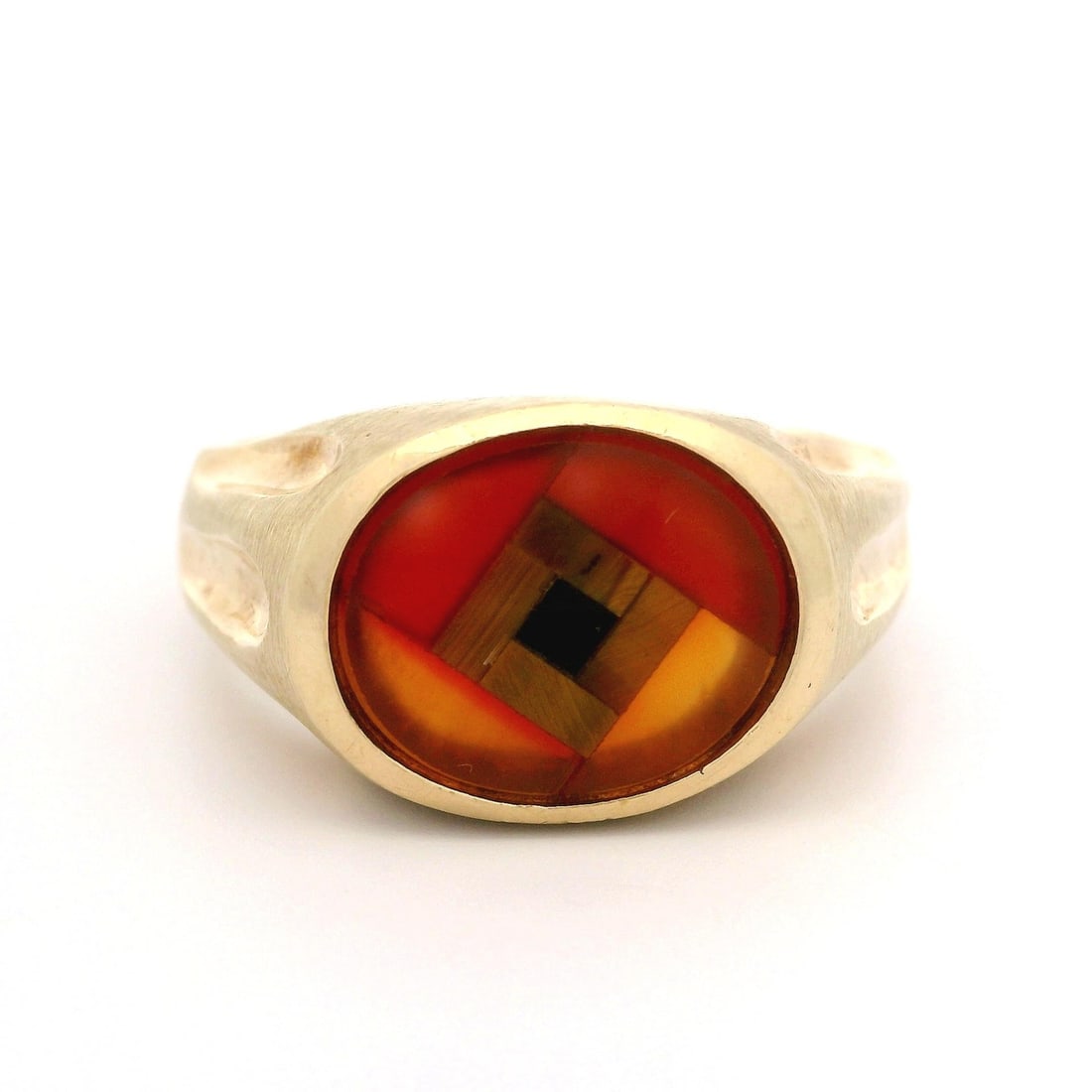 Vintage 10k Yellow Gold Tiger's Eye Carnelian Mosaic Intarsia Ring (1 of 6)