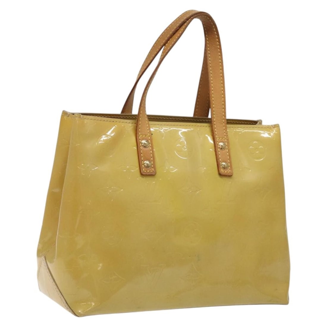 Beige Louis Vuitton Reade Tote Bag with Dual Handles: Beige Louis Vuitton Reade Tote Bag with Dual Handles This Louis Vuitton Reade handbag in beige features a classic design suitable for female use. The exterior shows signs of use, including discolorati
