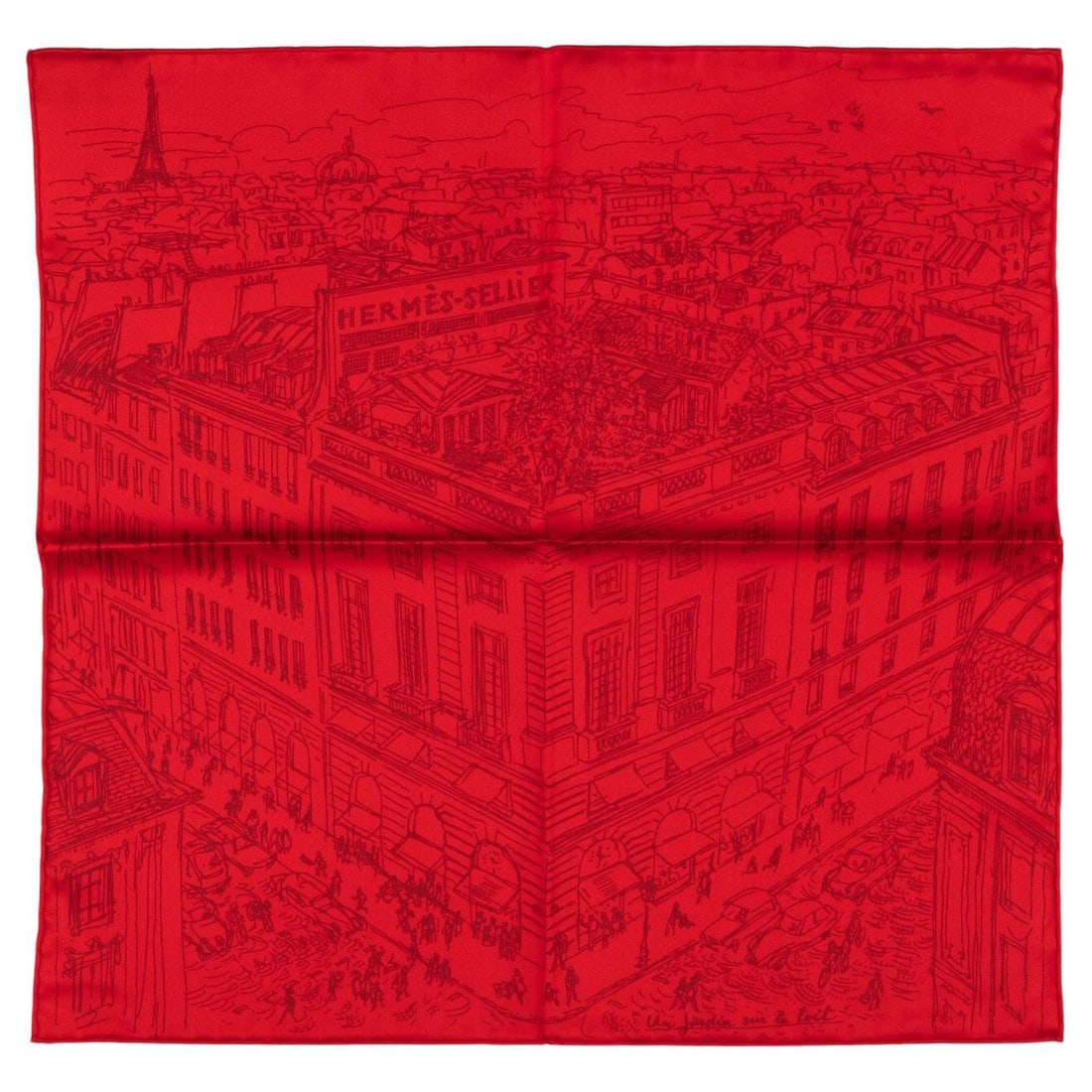 Hermes Red Rue Foubourg Silk Gavroche BNIB 17x17in: Hermes Red Rue Foubourg Silk Gavroche BNIB 17x17in Discover the elegance of this Hermes Gavroche, crafted from luxurious silk in a vibrant red hue, inspired by the Rue Foubourg design. This piece is n