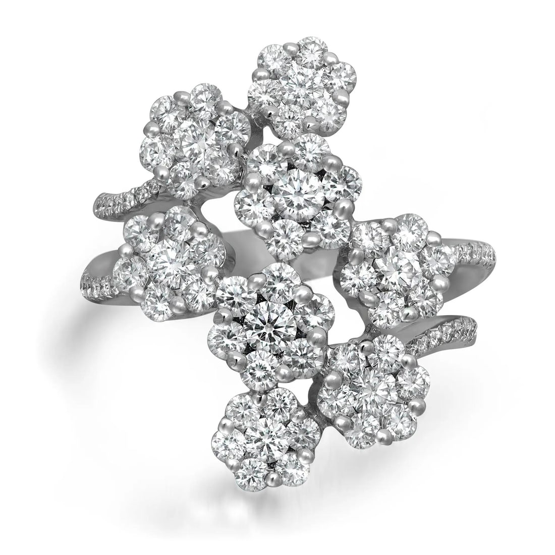 Rachel Koen 18K White Gold Floral Diamond Cocktail Ring 2.49CTW Size 6 (1 of 5)