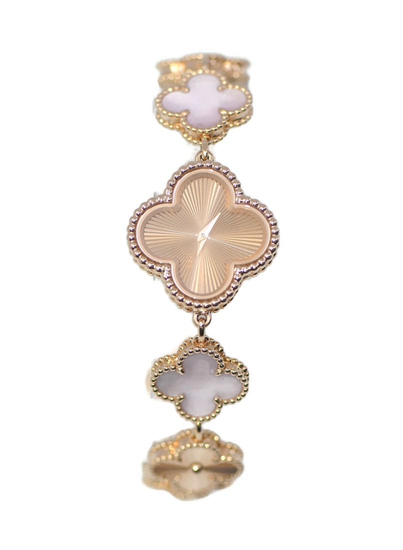 Van Cleef & Arpels Sweet Alhambra 18K Rose Gold Quartz Watch with Box: Van Cleef & Arpels Sweet Alhambra 18K Rose Gold Quartz Watch with Box This exquisite Van Cleef & Arpels Sweet Alhambra wristwatch features a luxurious 18K rose gold case and band, showcasing a sophist