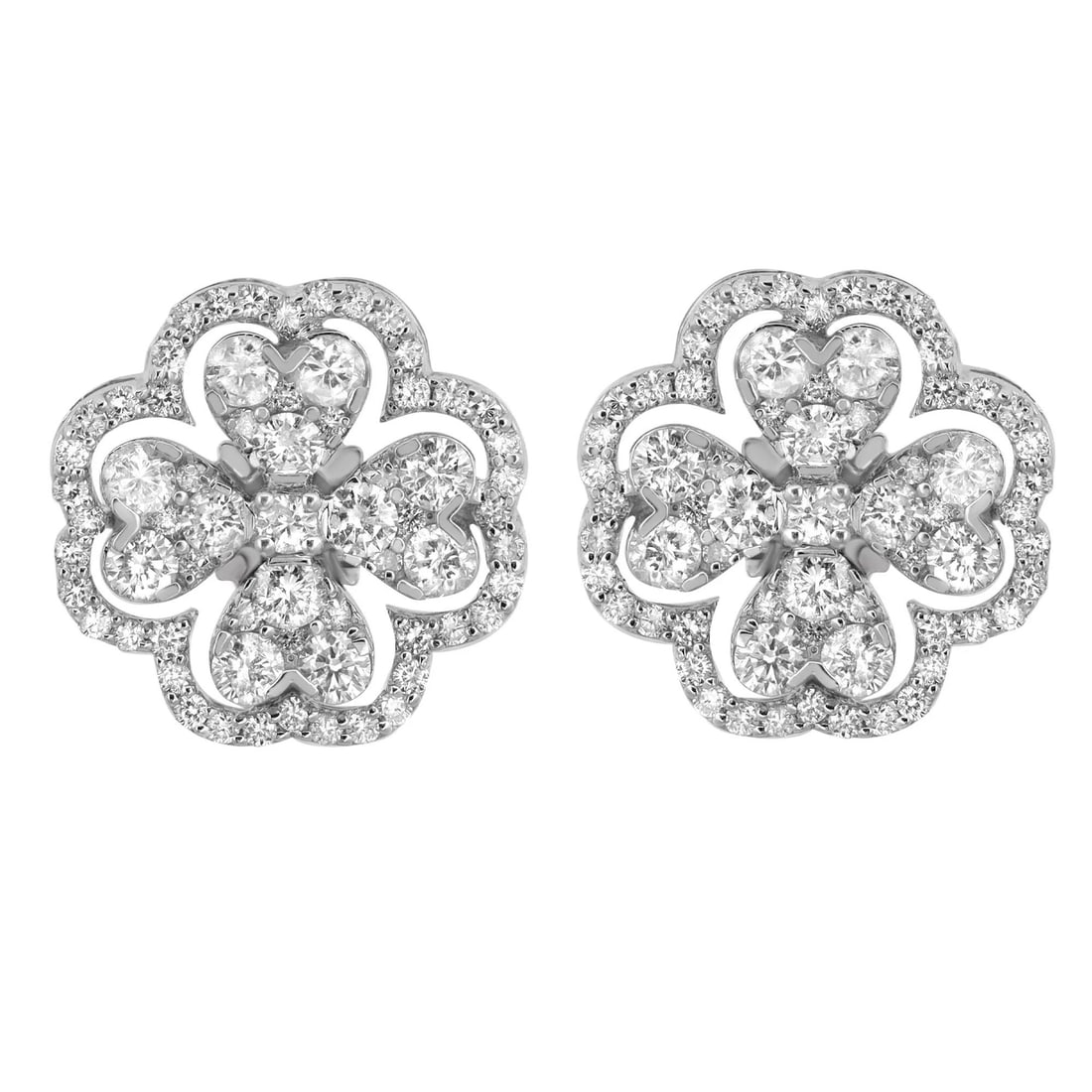 Rachel Koen 14K White Gold Flower Stud Earrings 2.57ct Diamonds: Rachel Koen 14K White Gold Flower Stud Earrings 2.57ct Diamonds Enhance your elegance with these exquisite diamond flower stud earrings, crafted from luxurious 14K white gold. Featuring a total carat