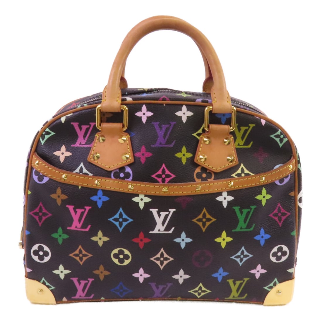 Louis Vuitton Multicolor Monogram Trouville Handbag with Gold Hardware M92662: Louis Vuitton Multicolor Monogram Trouville Handbag with Gold Hardware M92662 The Louis Vuitton Trouville handbag features a multicolor monogram design on black PVC coated canvas. This handbag is craf