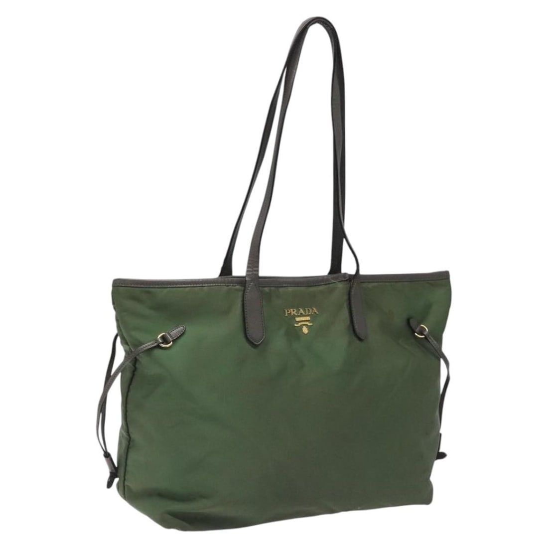 Khaki Vintage Prada Tote Bag with Leather Trim (1 of 1)