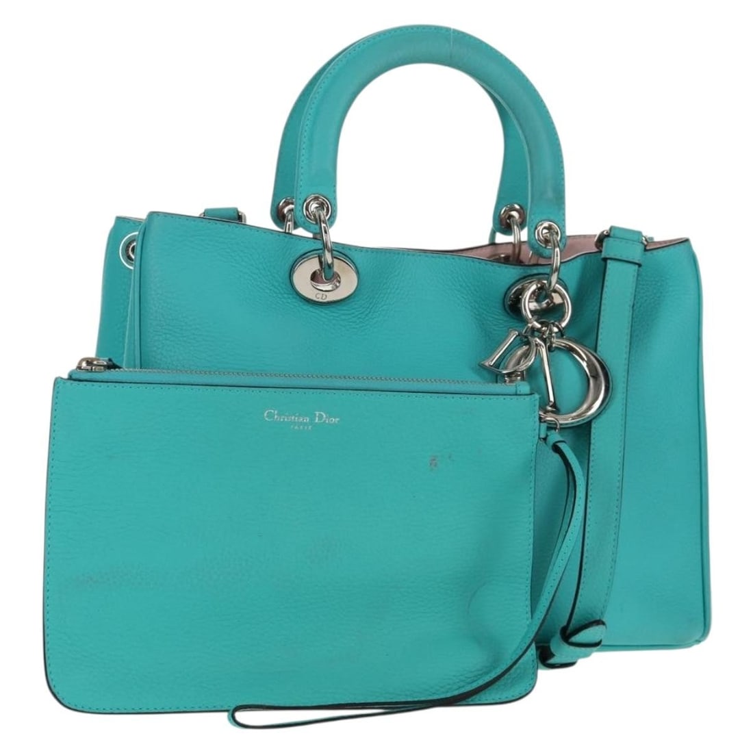 Diorissimo Turquoise Blue Leather Satchel with Shoulder Strap and Charm (1 of 18)