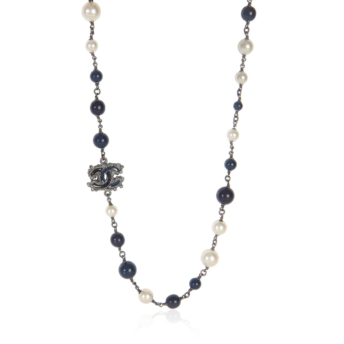 Chanel 2012 Blue Bead and Faux Pearl Gold Plated 44 Inch Necklace (1 of 3)