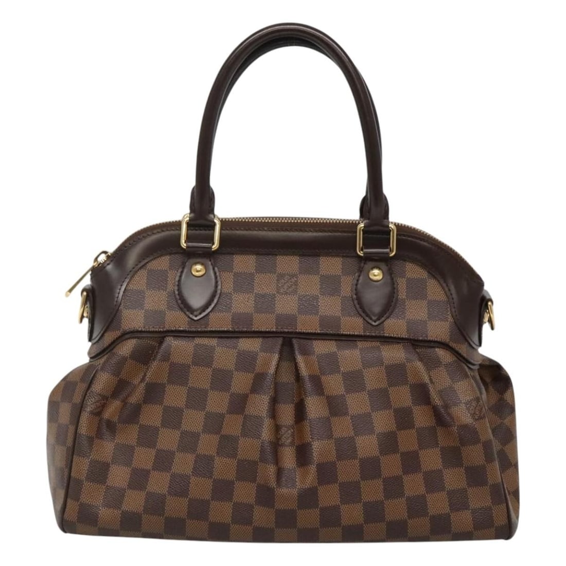Trevi Shoulder Bag by Louis Vuitton in Brown: Trevi Shoulder Bag by Louis Vuitton in Brown Louis Vuitton Trevi handbag in brown featuring a structured silhouette. The exterior shows slight rubbing on the surface, leather, handles, shoulder strap,