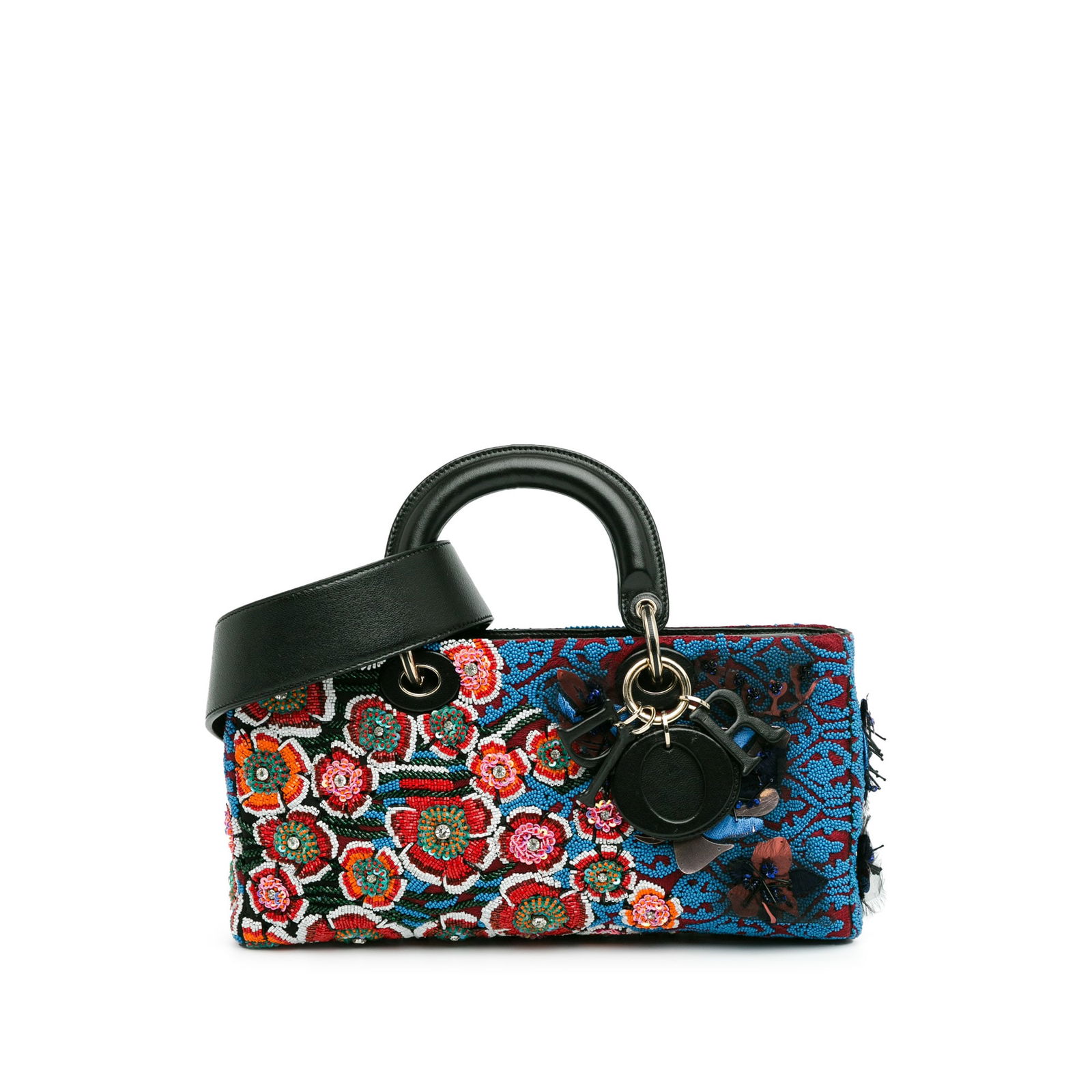 Dior Medium Beaded Ribbon Floral Lady D Joy Blue Leather Bag: Dior Medium Beaded Ribbon Floral Lady D Joy Blue Leather Bag Introducing the Dior Medium Beaded Ribbon Embroidered Floral Lady D Joy, a stunning accessory that combines elegance with functionality. Th