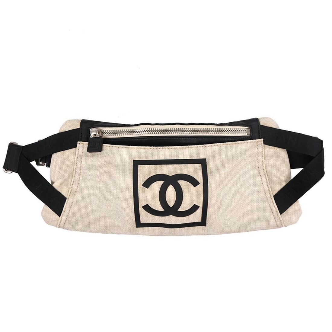 Chanel White Canvas Sport Line Bum Bag with Silver Hardware: Chanel White Canvas Sport Line Bum Bag with Silver Hardware This stylish and functional Chanel White Canvas Sport Line Waist Bum Bag is perfect for on-the-go convenience. Featuring a sleek zip closure