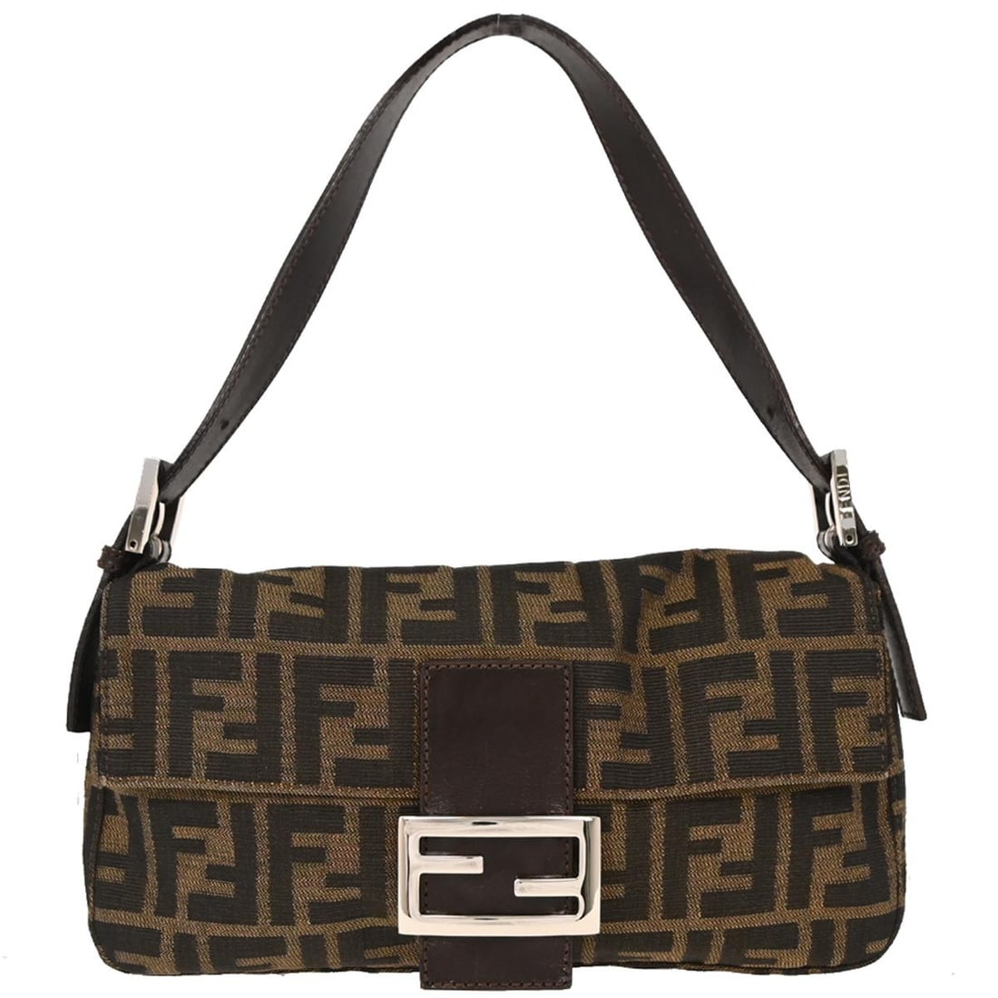 Fendi Brown Canvas Zucca Baguette Handbag with Silver Hardware (1 of 10)