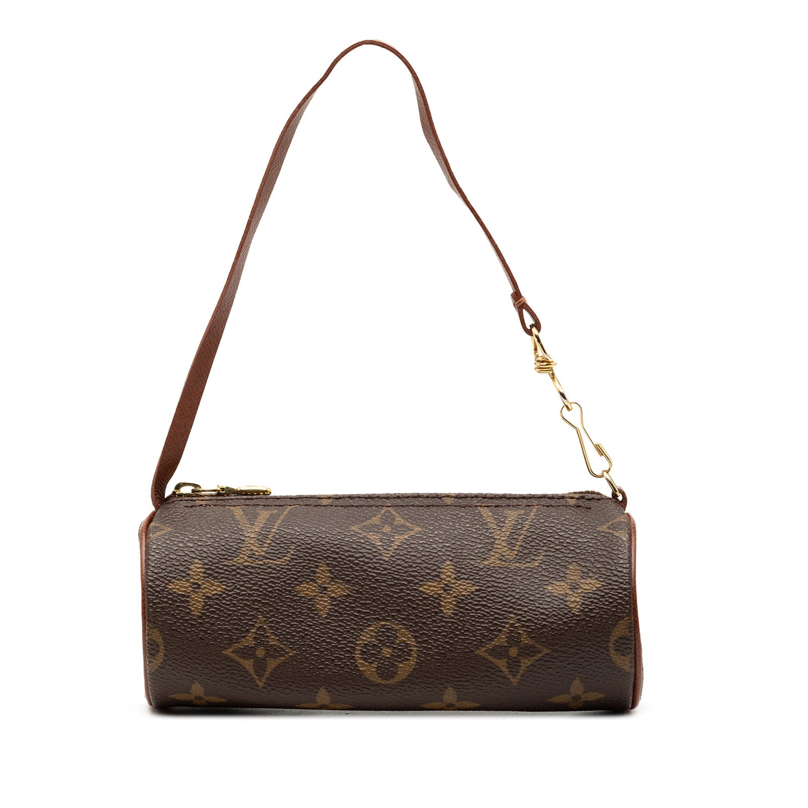 Papillon Pochette Bag in Monogram Canvas with Leather Trim by Louis Vuitton: Papillon Pochette Bag in Monogram Canvas with Leather Trim by Louis Vuitton This Louis Vuitton Monogram Papillon Pochette features the iconic monogram canvas body with leather trim, a flat leather str