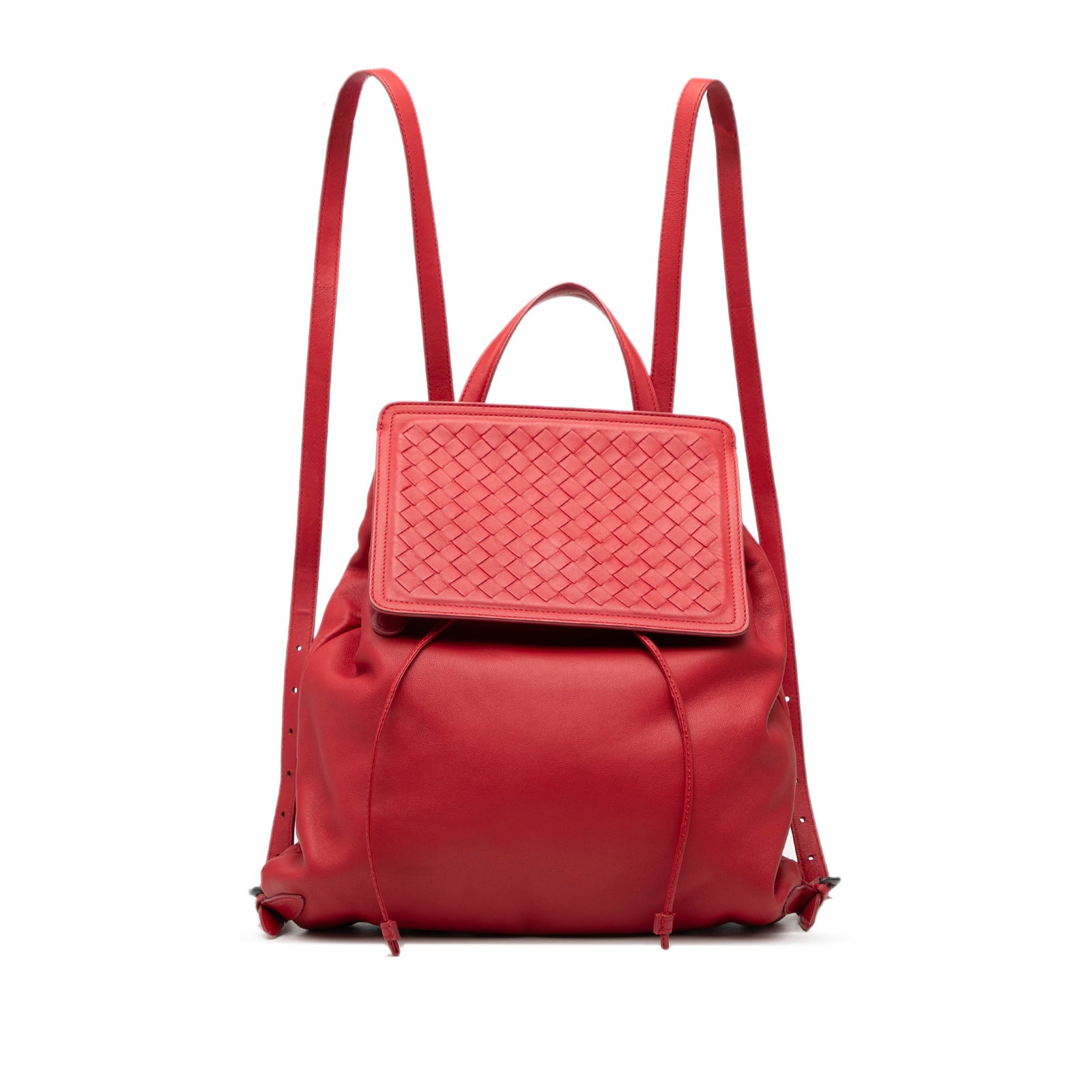 Red Leather Backpack with Intrecciato Weave by Bottega Veneta (1 of 7)