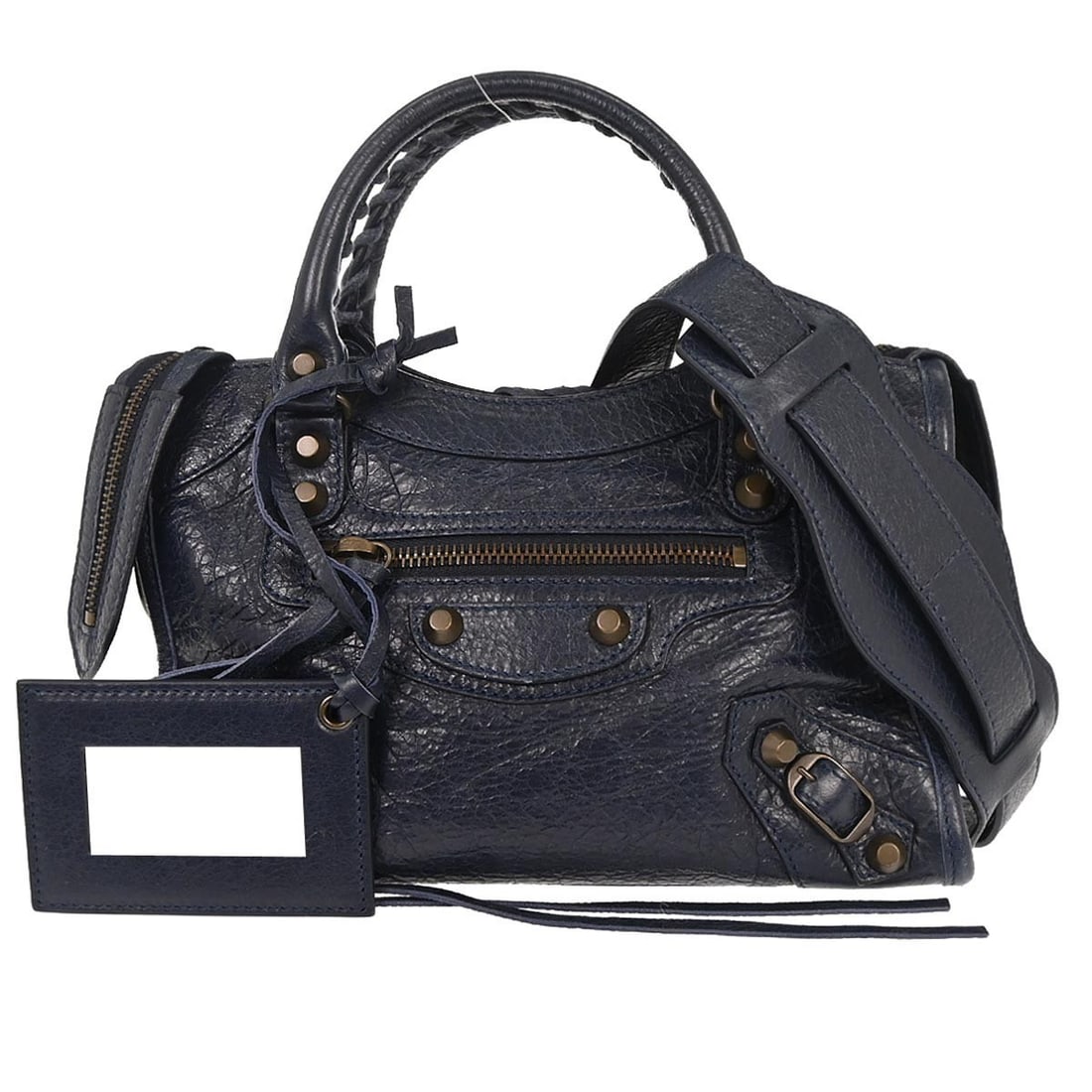 Balenciaga Mini City Navy Leather Top Handle Bag with Logo Accents (1 of 10)