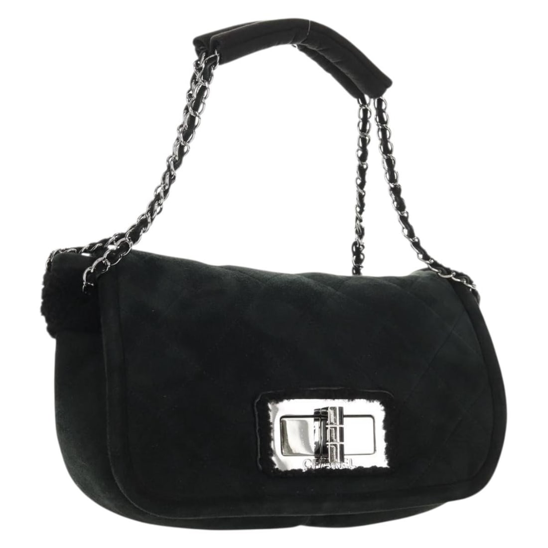 CHANEL 2.55 Matelasse Black Leather Shoulder Bag with Chain Silver CC (1 of 18)