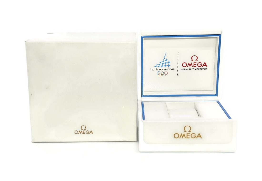 Omega Torino 2006 Olympic Watch Presentation Box 7x7x5 Inches Authentic: Omega Torino 2006 Olympic Watch Presentation Box 7x7x5 Inches Authentic Discover the Omega Torino Olympic 2006 Watch Box, a beautifully designed presentation box crafted for the esteemed Omega brand.