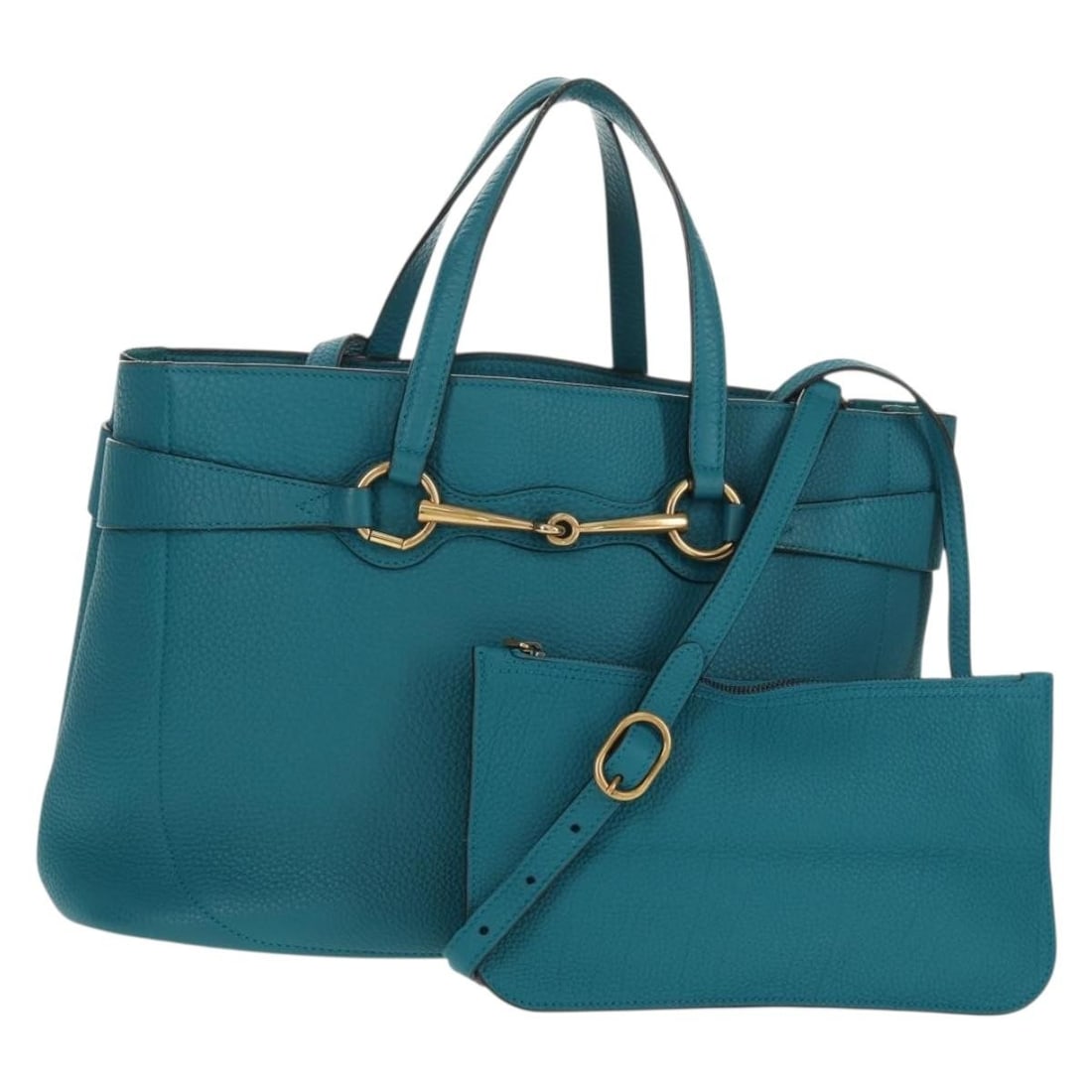 Gucci Turquoise Blue Leather Horsebit Convertible Handbag with Gold Hardware (1 of 18)