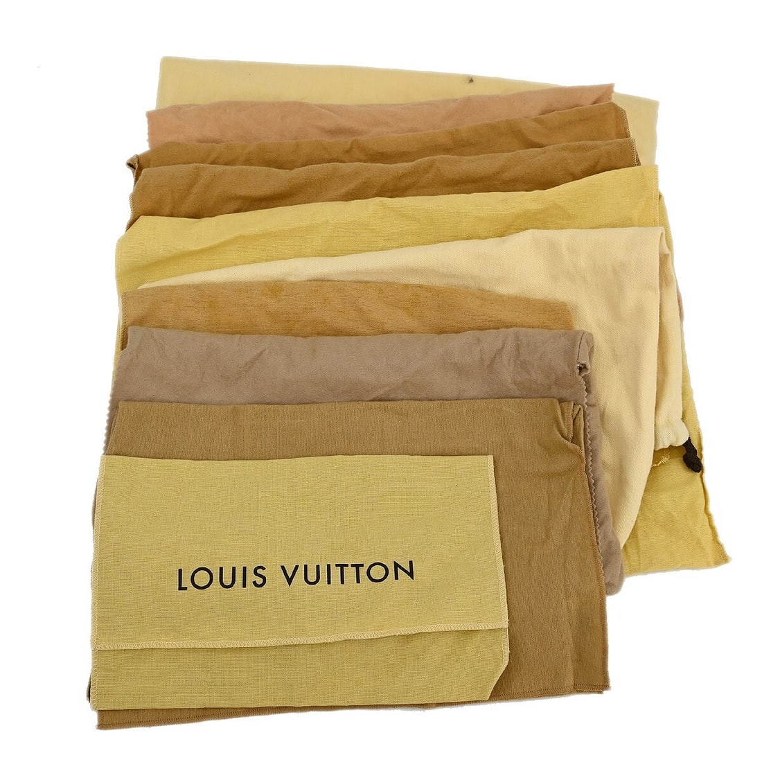 Louis Vuitton 10 Cotton Dust Bags Brown Set: Louis Vuitton 10 Cotton Dust Bags Brown Set This set of 10 Louis Vuitton dust bags is crafted from 100% cotton and features a sophisticated brown color. Each dust bag is designed to protect your luxur