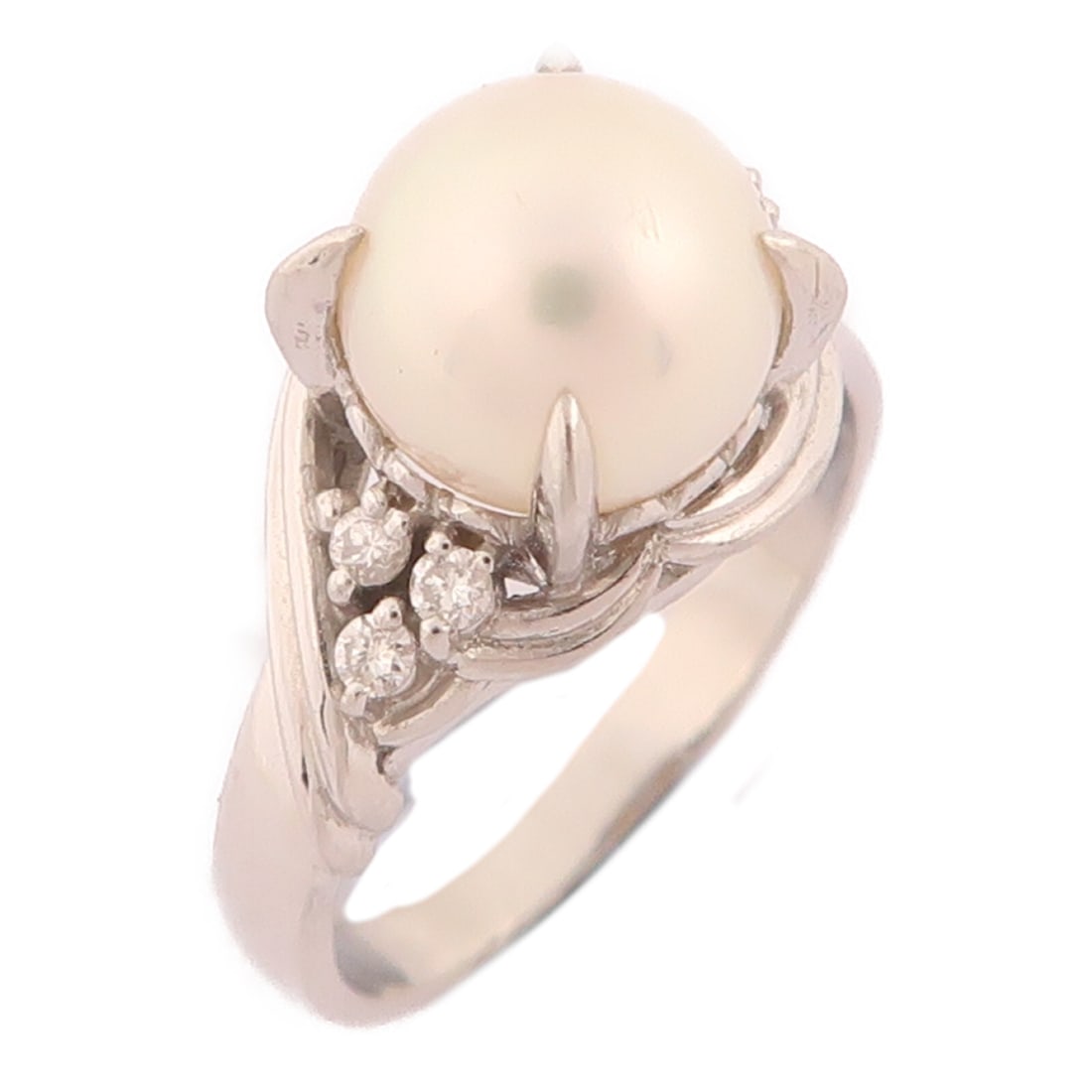 Elegant PT900 Platinum Pearl Ring with Diamond Size 5.25 (1 of 9)