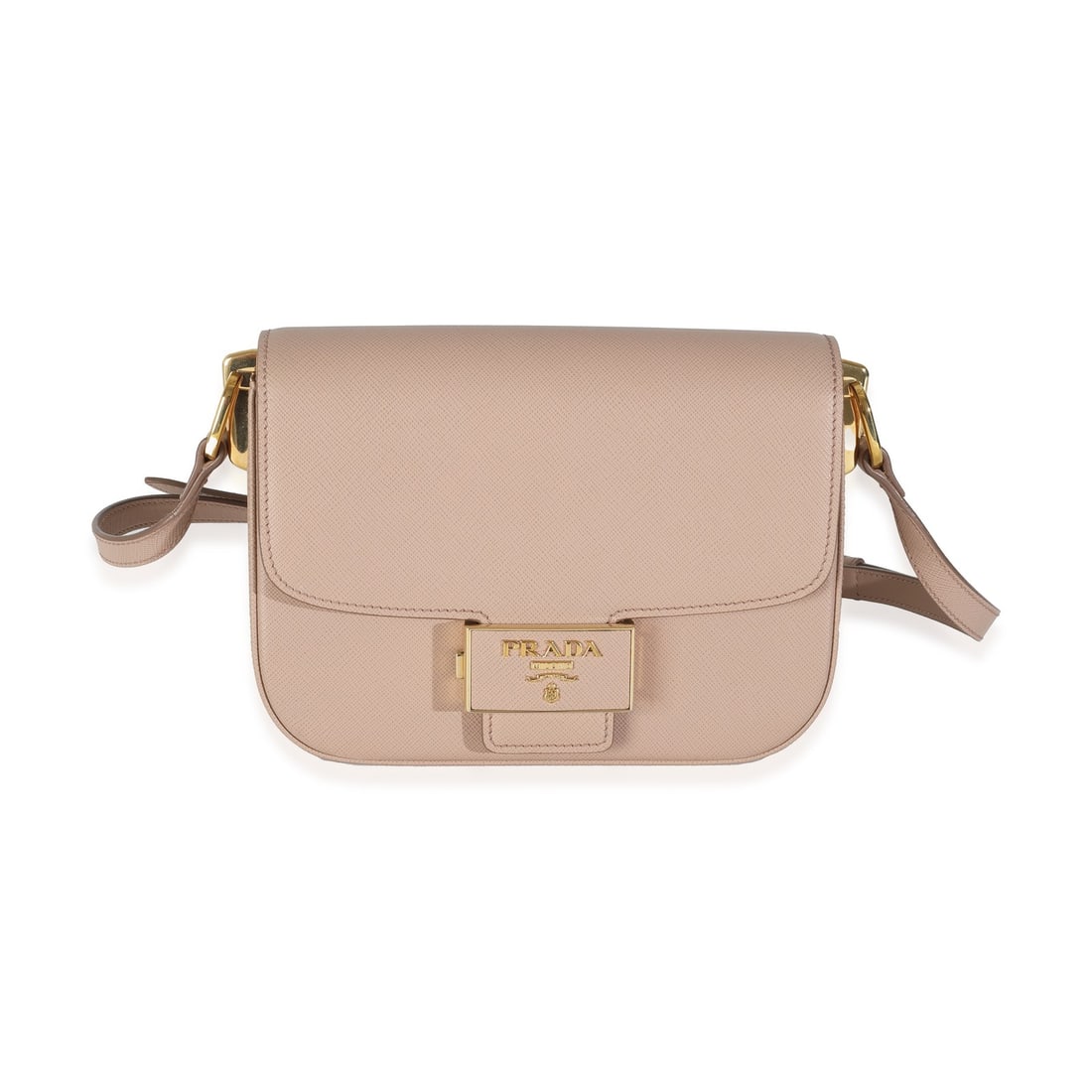 Prada Embleme Flap Shoulder Bag Beige Pink Leather Crossbody: Prada Embleme Flap Shoulder Bag Beige Pink Leather Crossbody Introducing the Prada Cipria Saffiano Lux Embleme Flap Shoulder Bag, a stylish and functional accessory designed for versatility. This eleg