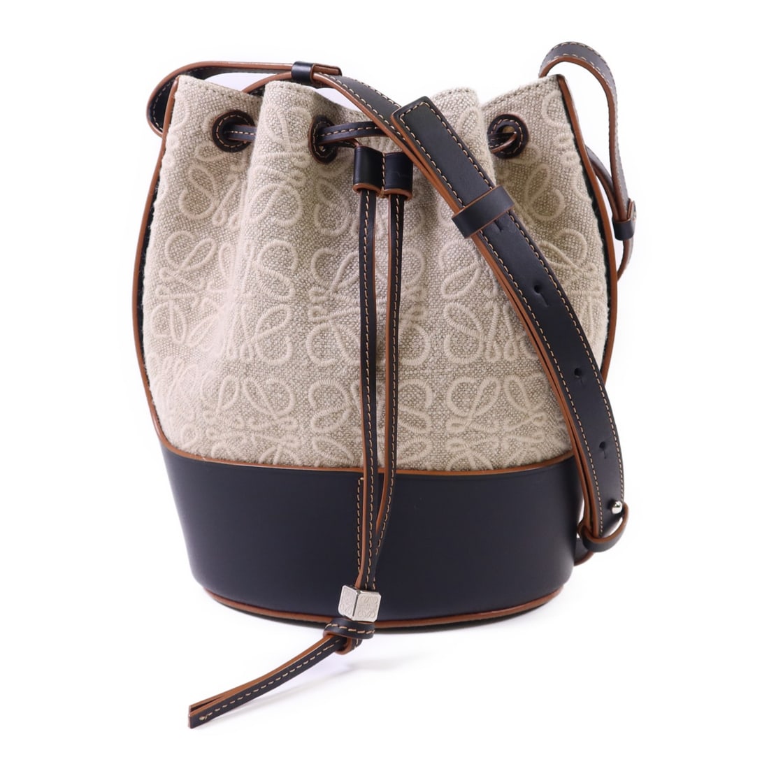 Loewe Beige and Black Canvas Bucket Shoulder Bag with Calfskin Leather Trim (1 of 15)