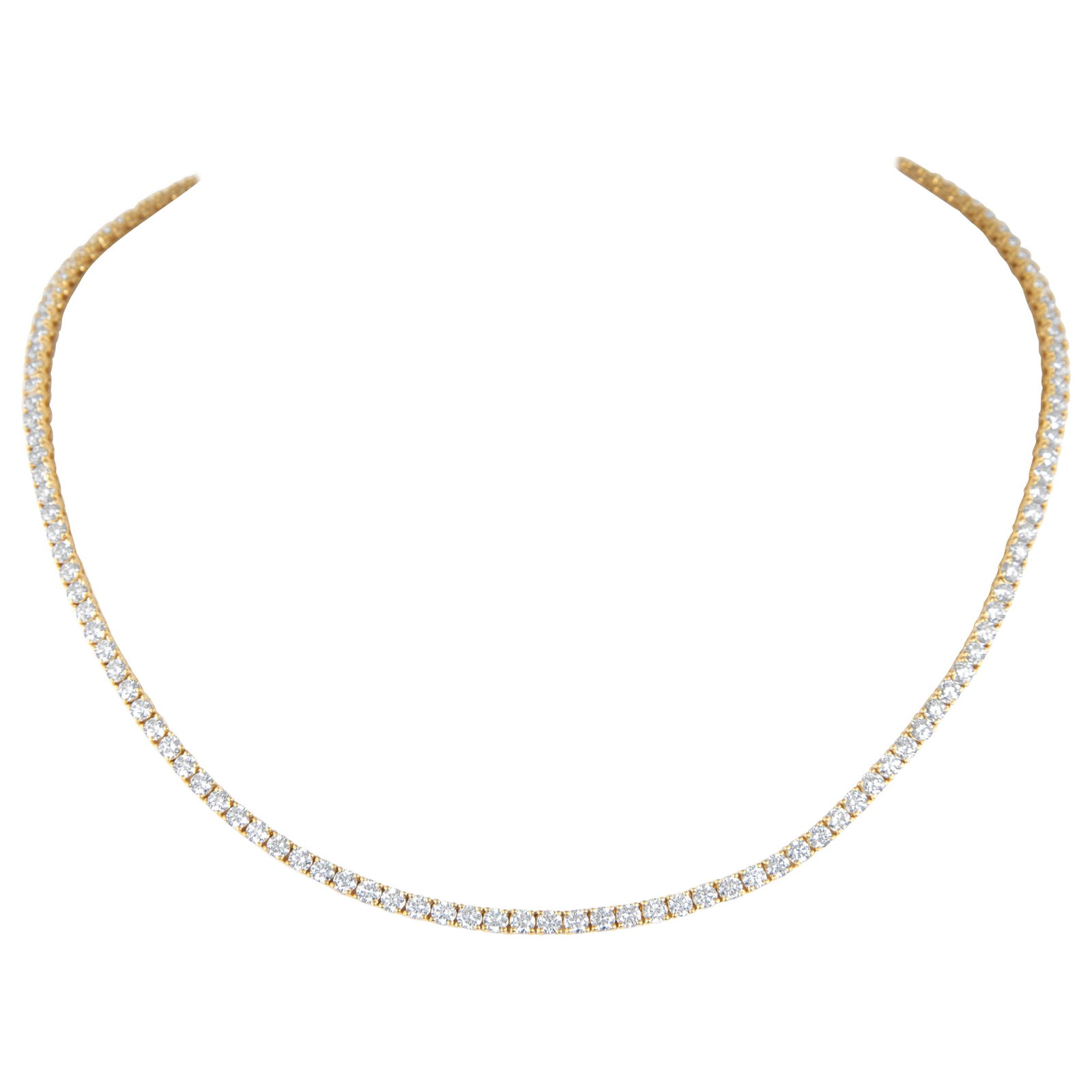 11.13ct Diamond Tennis Necklace 18k Yellow Gold 16.5in with Appraisal: 11.13ct Diamond Tennis Necklace 18k Yellow Gold 16.5in with Appraisal This stunning diamond tennis necklace features a total of 11.13 carats of round brilliant diamonds set in luxurious 18k yellow gol