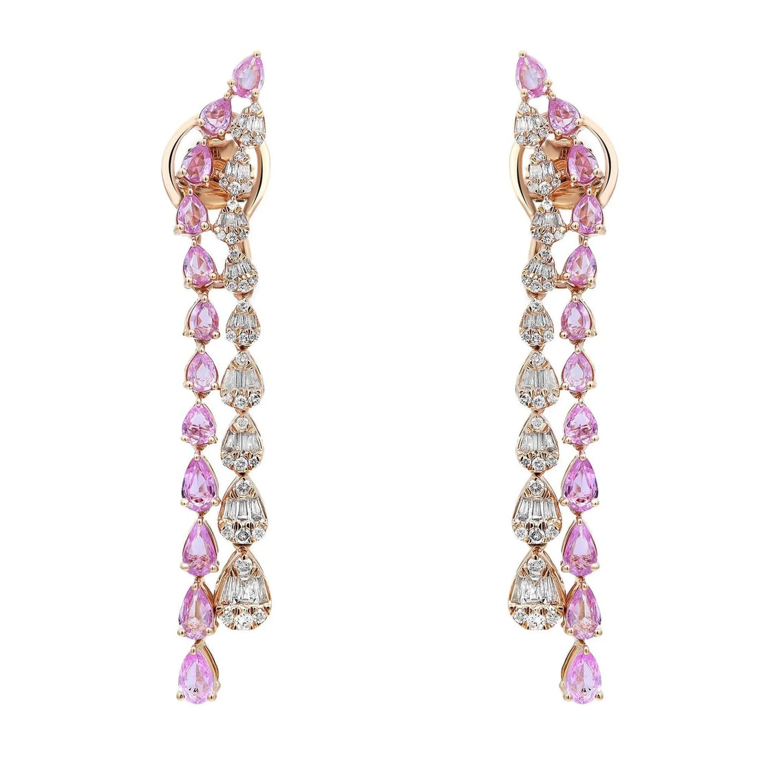 Rachel Koen 14K Yellow Gold Pink Sapphire Diamond Tassel Earrings 4.23 Ctw (1 of 4)