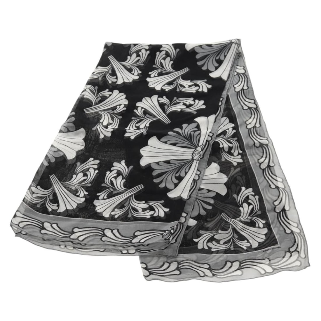 Chrome Hearts Black Silk Scarf 39.4x39.4in Authentic France: Chrome Hearts Black Silk Scarf 39.4x39.4in Authentic France Elevate your style with this authentic Chrome Hearts Framed Silk Scarf in classic black. Crafted in France, this luxurious scarf is made fro