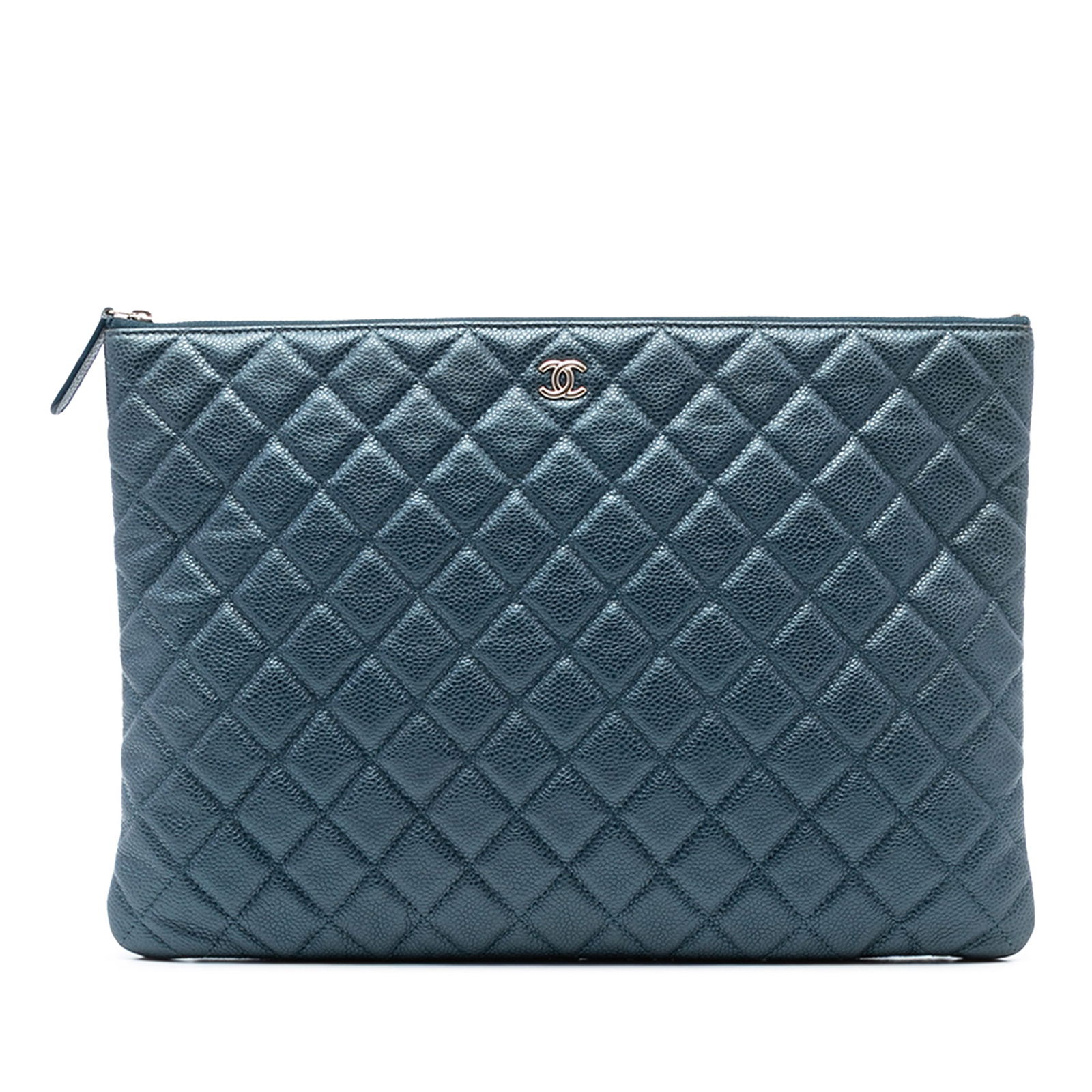 Blue Chanel O Case Caviar Leather Quilted Large Clutch Bag (1 of 7)