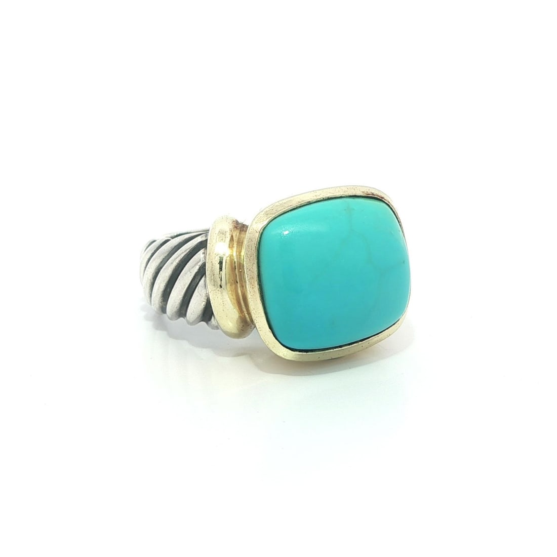 David Yurman Cable Ring Sterling Silver 14k Gold Turquoise Cabochon Size 4.5 (1 of 14)