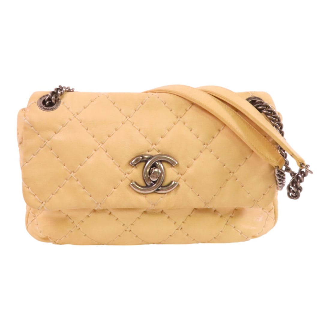 CHANEL Beige Calfskin Leather Shoulder Bag with Silver Hardware (1 of 18)