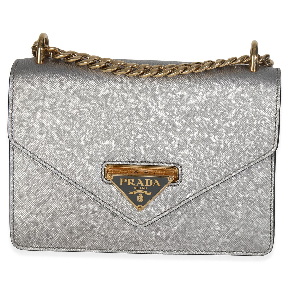 Prada Silver Saffiano Leather Logo Envelope Chain Bag (1 of 9)
