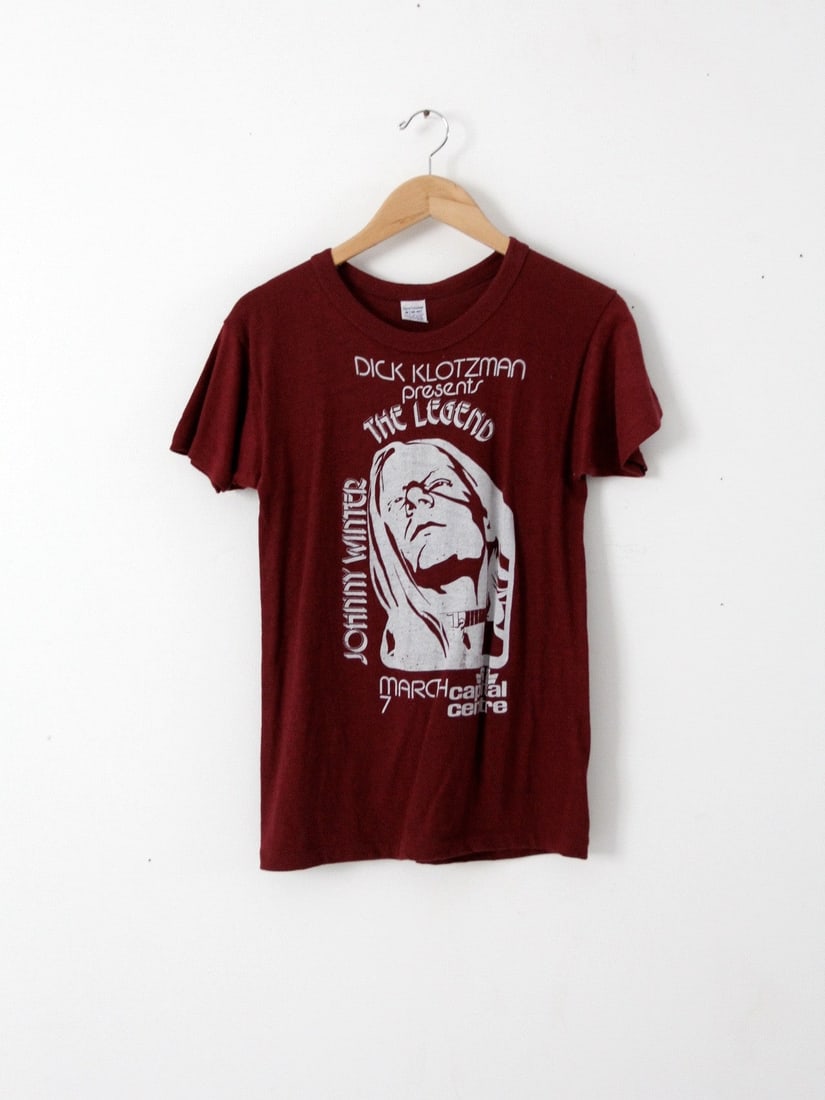 Vintage Johnny Winter 1973 Concert T-Shirt Maroon Cotton Graphic (1 of 7)