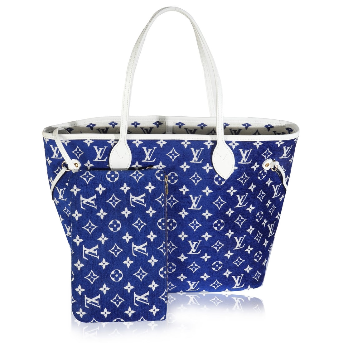 Louis Vuitton Neverfull MM Blue White Velvet Tote with Accessories (1 of 7)