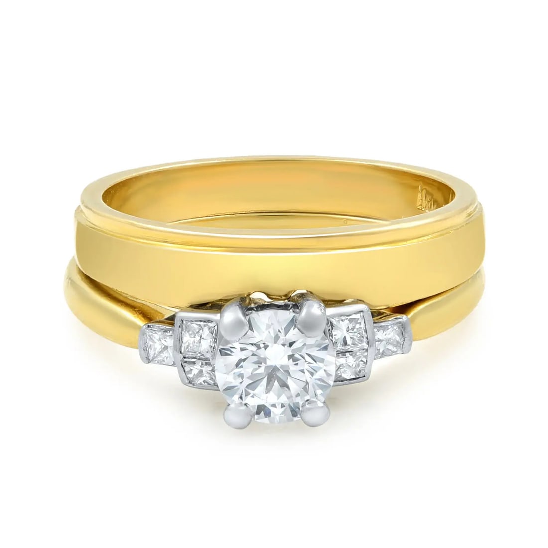Rachel Koen 18K Yellow Gold Two Piece Engagement Ring Set 0.45ct Diamonds (1 of 5)