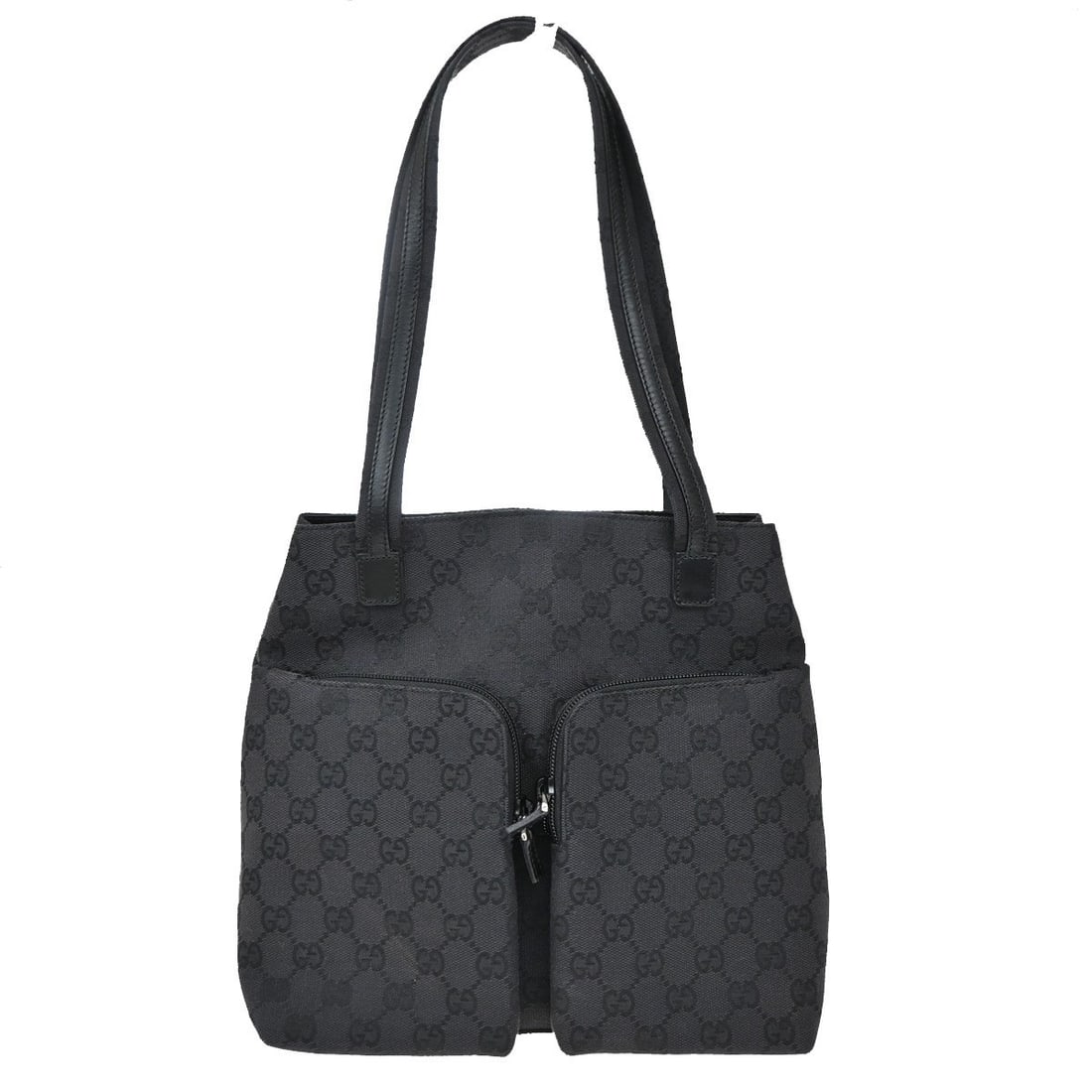 Gucci Black Double Pocket Tote Bag for Women: Gucci Black Double Pocket Tote Bag for Women This Gucci Double Pocket Tote in black is designed for women and offers both functionality and style. The bag features double pockets and a spacious interi